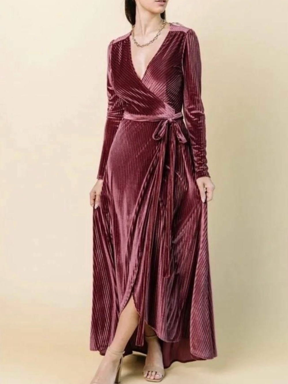 Baltic Born Ribbed Jada Velvet Dress Maroon